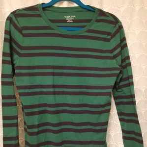 Merona grn/navy stripe l/s tee sz XL